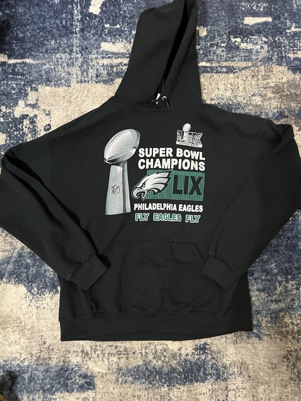 Size XL- Mens Philadelphia Eagles Superbowl LIX Champion Hoodie Black Jerzees